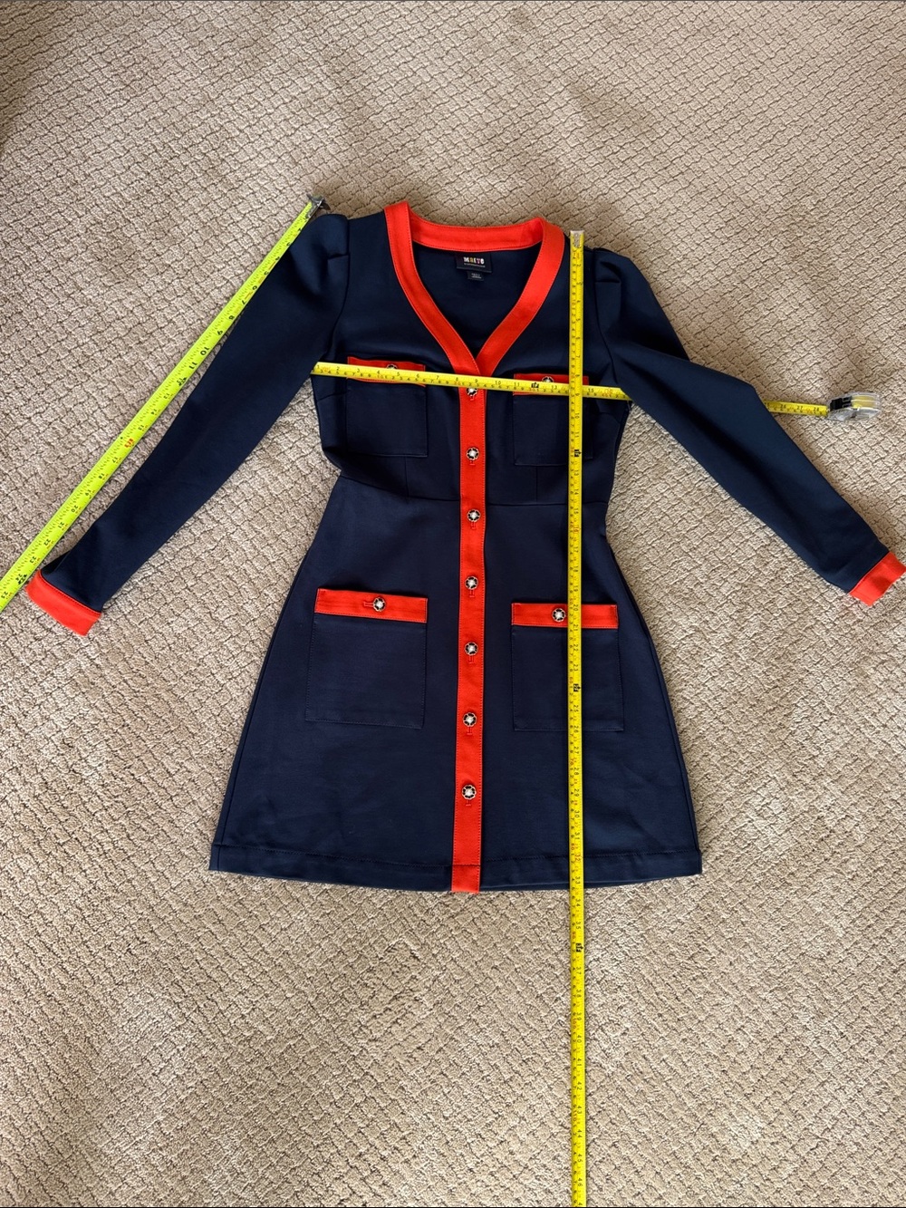 Maeve Anthropologie Ponte Blazer Mini Dress Navy Red Trim Button Front Small - Picture 6 of 10
